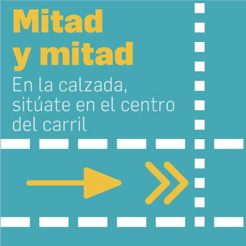 Mitad y mitad. En la calzada, ves por el medio del carril.
